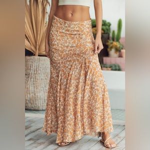 Free people floral print maxi skirt lilith cream and orange